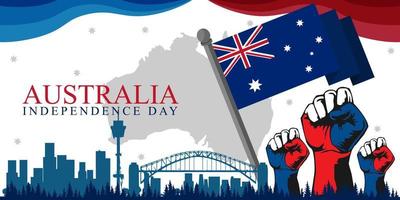 bonne fête de l'australie, jour de l'indépendance. arrière-plan de la ville et illustration du drapeau et éléments vectoriels. adapté à la bannière vecteur