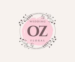 oz initiales lettre modèle de logos de monogramme de mariage, modèles minimalistes et floraux modernes dessinés à la main pour cartes d'invitation, réservez la date, identité élégante. vecteur