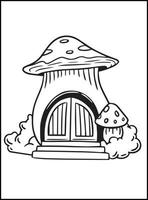 Coloriages de maison de champignon pour les enfants vecteur