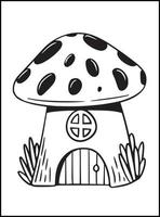 Coloriages de maison de champignon pour les enfants vecteur