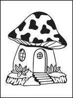 Coloriages de maison de champignon pour les enfants vecteur