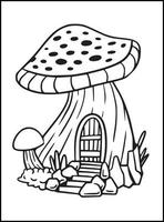 Coloriages de maison de champignon pour les enfants vecteur