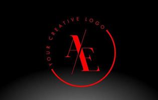 création de logo de lettre ae serif rouge avec coupe croisée créative. vecteur