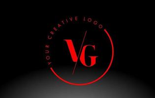 création de logo de lettre vg serif rouge avec coupe croisée créative. vecteur