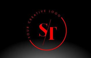 création de logo de lettre st serif rouge avec coupe croisée créative. vecteur