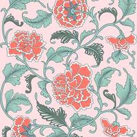 beau motif floral antique de couleur corail ornemental avec des pivoines. vecteur