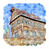 bamberg allemagne croquis aquarelle illustration dessinée à la main vecteur