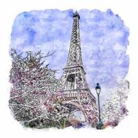 paris france croquis aquarelle illustration dessinée à la main vecteur