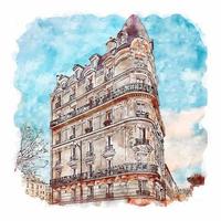 architecture paris france croquis aquarelle illustration dessinée à la main vecteur