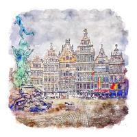 anvers belgique croquis aquarelle illustration dessinée à la main vecteur