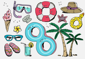 Vacances de plage Stuff dessinés à la main Vector Illustration