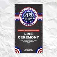 joyeux jour de l'indépendance 4 juillet histoires instagram modèle de publication sur les médias sociaux bannière dépliant vecteur