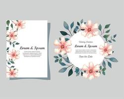 cartes de voeux avec fleurs, invitations de mariage avec fleurs avec décoration de branches et de feuilles vecteur