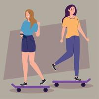 jolies jeunes femmes en skateboard vecteur