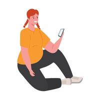 femme assise à l'aide d'un smartphone, de médias sociaux et d'un concept de technologie de communication vecteur