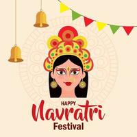 affiche de célébration joyeuse navratri, maa durga avec décoration suspendue vecteur