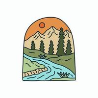 conception de camping de montagne nature pour badge, autocollant, patch, conception de t-shirt, etc. vecteur