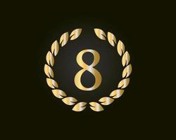 Logo du 8e anniversaire avec anneau doré isolé sur fond noir, pour l'anniversaire, l'anniversaire et la célébration de l'entreprise vecteur