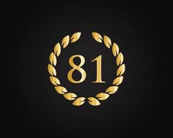 Logo du 81e anniversaire avec anneau doré isolé sur fond noir, pour l'anniversaire, l'anniversaire et la célébration de l'entreprise vecteur