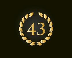 Logo du 43e anniversaire avec anneau doré isolé sur fond noir, pour l'anniversaire, l'anniversaire et la célébration de l'entreprise vecteur