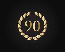 Logo du 90e anniversaire avec anneau doré isolé sur fond noir, pour l'anniversaire, l'anniversaire et la célébration de l'entreprise vecteur