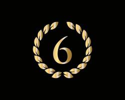 Logo du 6e anniversaire avec anneau doré isolé sur fond noir, pour l'anniversaire, l'anniversaire et la célébration de l'entreprise vecteur