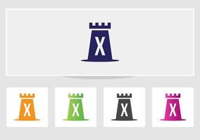 lettre x logo du château. création de logo du roi du château vecteur