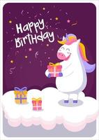 belle carte de voeux d'anniversaire avec licorne vecteur