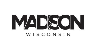 conception de slogan de typographie madison, wisconsin, usa. logo amérique avec lettrage graphique de la ville pour l'impression et le web. vecteur