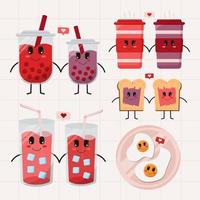 kawaii cute valentine nourriture et boissons collections de personnages vecteur