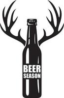 saison de la bière en noir et blanc. bouteille avec des bois de cerf. illustration vectorielle. vecteur