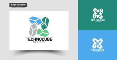 modèle minimaliste moderne du logo de la société techno cube vecteur