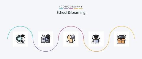 l'école et la ligne d'apprentissage ont rempli le pack d'icônes plat 5, y compris l'éducation. livre. éducation. l'obtention du diplôme. signet vecteur