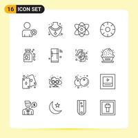 pack d'icônes vectorielles stock de 16 signes et symboles de ligne pour la physique de la bouteille de tablette éléments de conception vectoriels modifiables de fruits sains vecteur