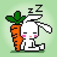 Lapin endormi pixel 8 bits. animaux pour les actifs de jeu et les motifs de point de croix dans les illustrations vectorielles. vecteur