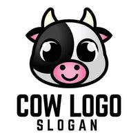 illustration de logo de dessin animé mignon tête de vache. modèle de logo vectoriel isolé sur fond blanc