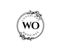 modèle de logos de monogramme de mariage de lettre wo, modèles minimalistes et floraux modernes dessinés à la main pour les cartes d'invitation, réservez la date, identité élégante. vecteur