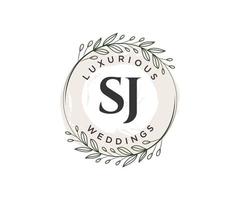 modèle de logos de monogramme de mariage lettre initiales sj, modèles minimalistes et floraux modernes dessinés à la main pour cartes d'invitation, réservez la date, identité élégante. vecteur