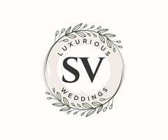 sv initiales lettre modèle de logos de monogramme de mariage, modèles minimalistes et floraux modernes dessinés à la main pour cartes d'invitation, réservez la date, identité élégante. vecteur