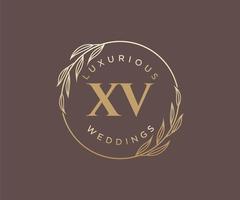 xv initiales lettre modèle de logos de monogramme de mariage, modèles minimalistes et floraux modernes dessinés à la main pour cartes d'invitation, réservez la date, identité élégante. vecteur