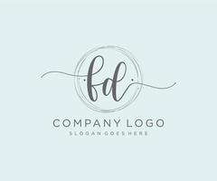 logo féminin fd initial. utilisable pour les logos nature, salon, spa, cosmétique et beauté. élément de modèle de conception de logo vectoriel plat.