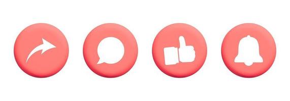 ensemble de bouton rond rouge vecteur 3d ou badge pour les médias sociaux comme, suivre, s'abonner, commenter la conception d'icônes
