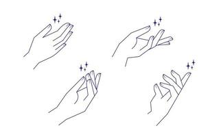 illustrations linéaires vectorielles mains esthétiques. dessins à la main élégants stylisés avec différents gestes. vecteur