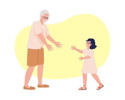 bonne relation avec le grand-père illustration vectorielle 2d isolée. grand-père étendant les mains aux personnages plats de fille sur fond de dessin animé. scène modifiable colorée pour mobile, site Web, présentation vecteur