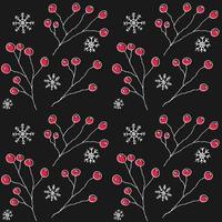 motif de noël. baies de houx avec des flocons de neige sur fond noir, motifs sans soudure. rouge, blanc, noir. pour tissu, papier peint ou emballage. vecteur