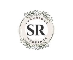 modèle de logos de monogramme de mariage lettre initiales sr, modèles minimalistes et floraux modernes dessinés à la main pour cartes d'invitation, réservez la date, identité élégante. vecteur