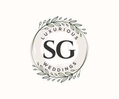 modèle de logos de monogramme de mariage lettre initiales sg, modèles minimalistes et floraux modernes dessinés à la main pour cartes d'invitation, réservez la date, identité élégante. vecteur