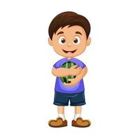 dessin animé petit garçon tenant une pastèque vecteur