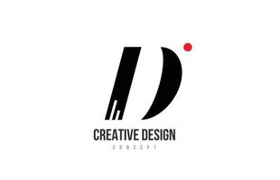 icône du logo lettre alphabet point rouge d. modèle créatif noir et blanc pour une entreprise ou une entreprise vecteur
