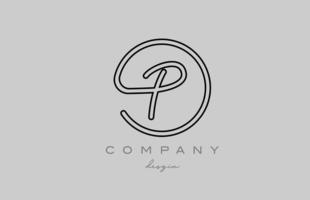 création d'icône de logo de lettre d'alphabet p noir et gris avec ligne. modèle manuscrit pour les entreprises et les entreprises vecteur